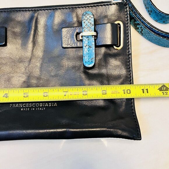 Vintage Francesco Biasia Black Leather Crossbody Bag Blue Python Strap Y2K Italy - Picture 14 of 16